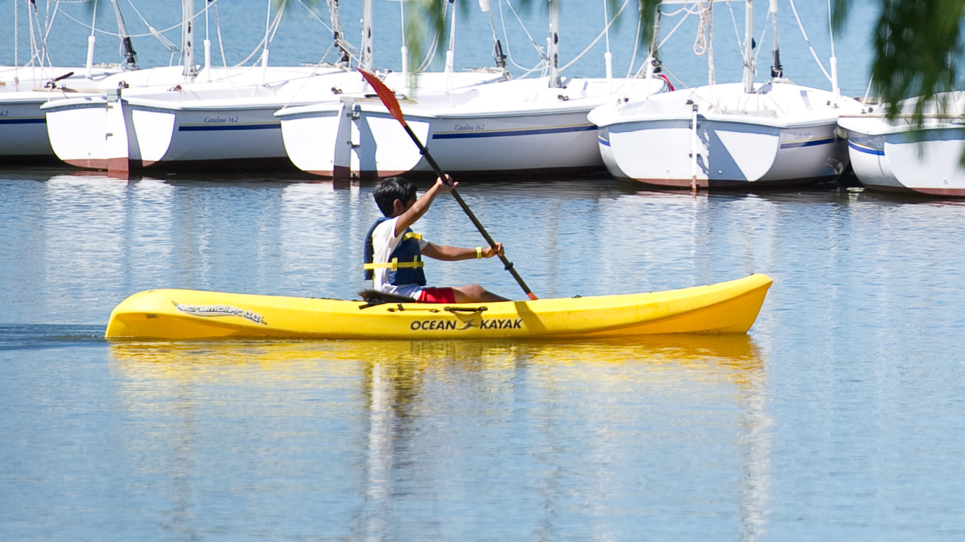 A boy in a kayak
